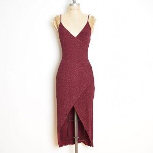 vintage Y2K party dress burgundy glitter sparkle fairy stretch goth XS S